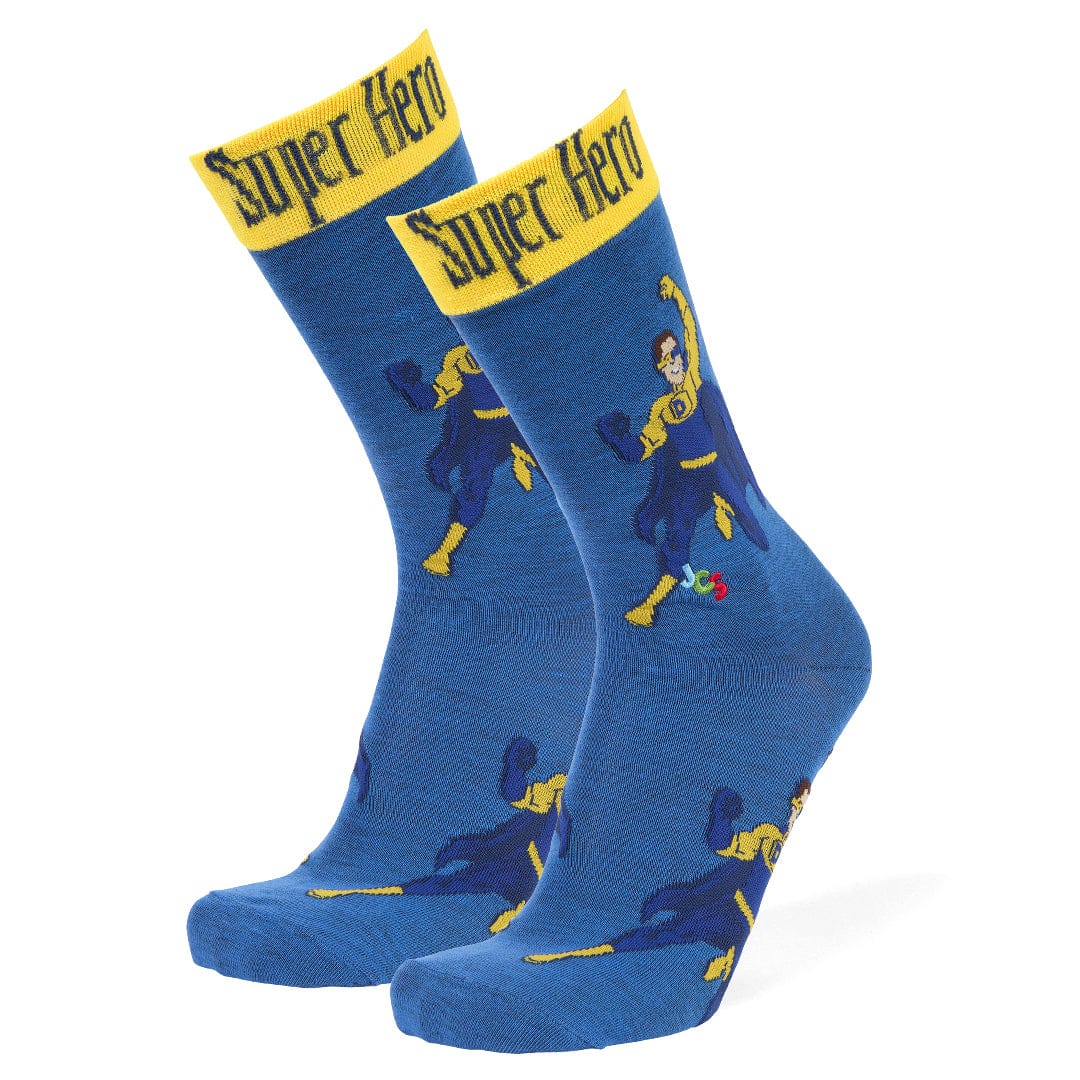 Down Syndrome Superhero Boy Socks Unisex Crew Sock Men / blue