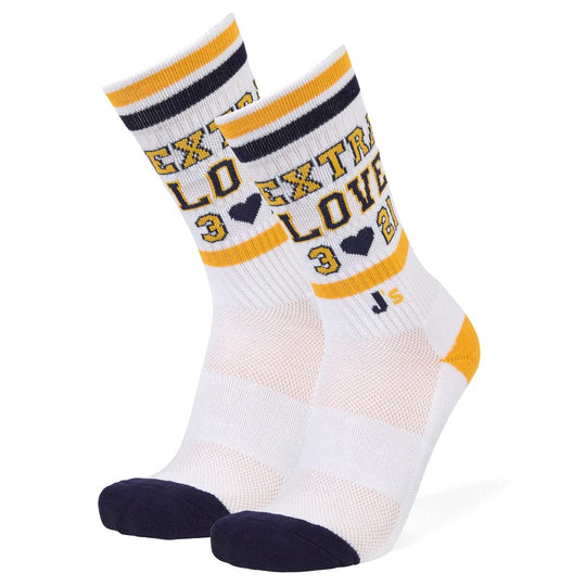 Extra Love 3💛21 Men's Crew Socks White / Navy / Yellow