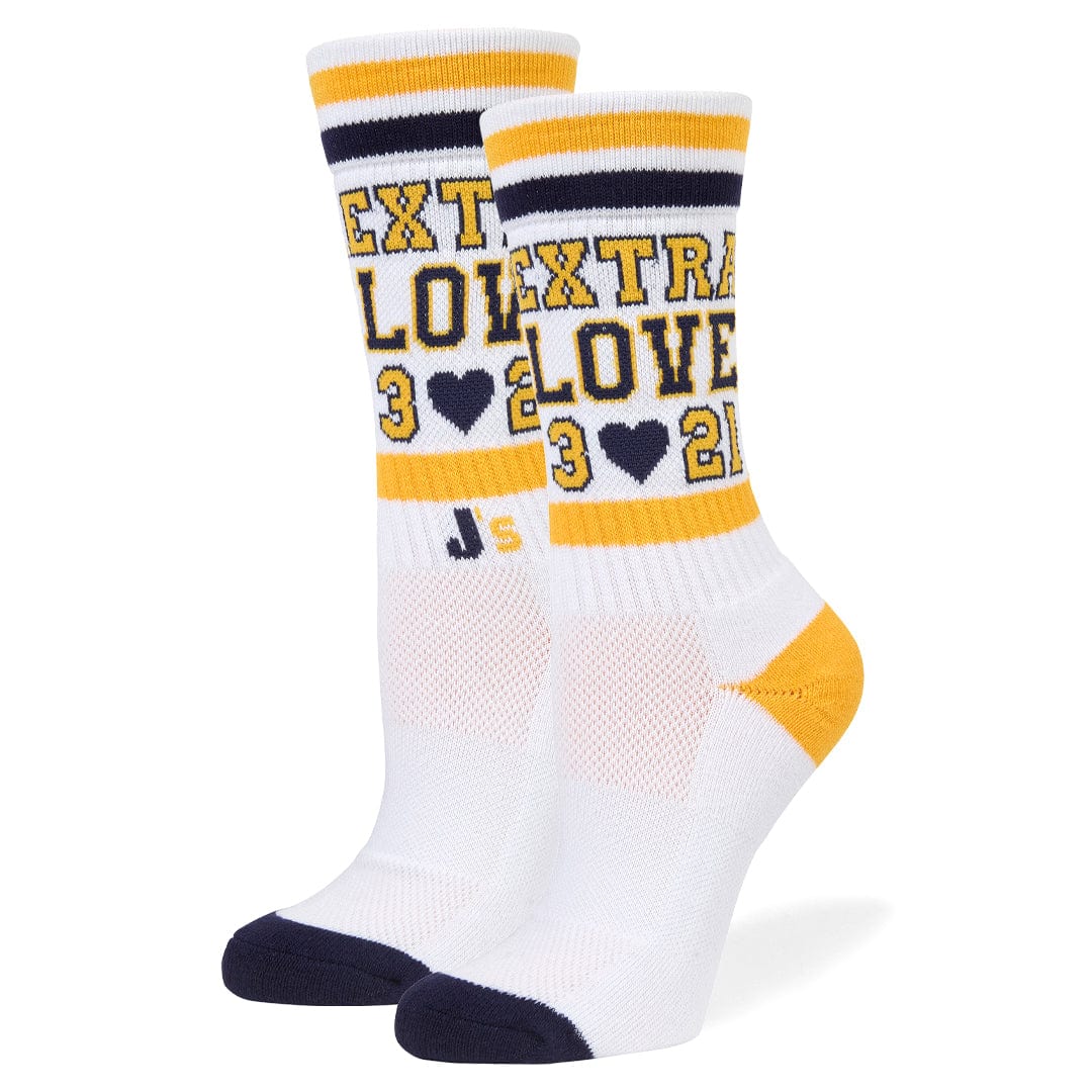 Extra Love 3💙21 Women&#39;s Crew Socks White / Navy / Yellow