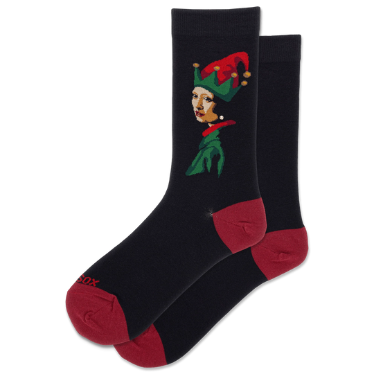 Elf With The Pearl Earring Women's Crew Socks Black HotSox