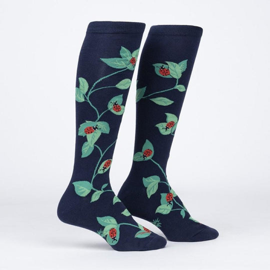 Luck Be A Ladybug Women's Wide Calf Knee High Socks Navy