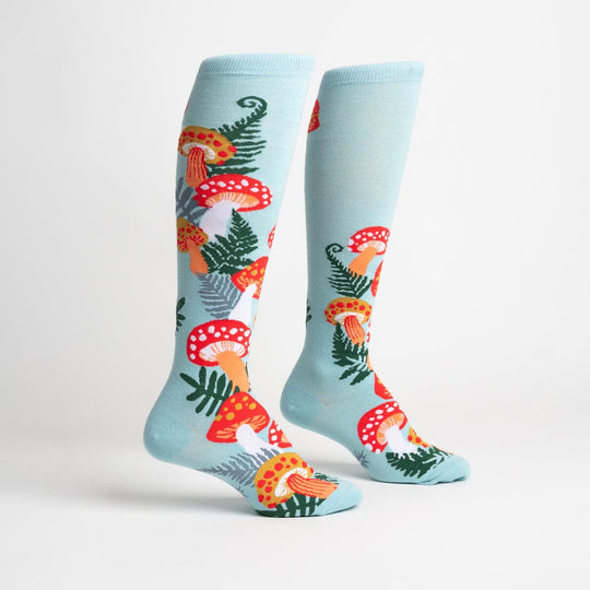 Wonderland Mushrooms Women's Knee High Socks Blue