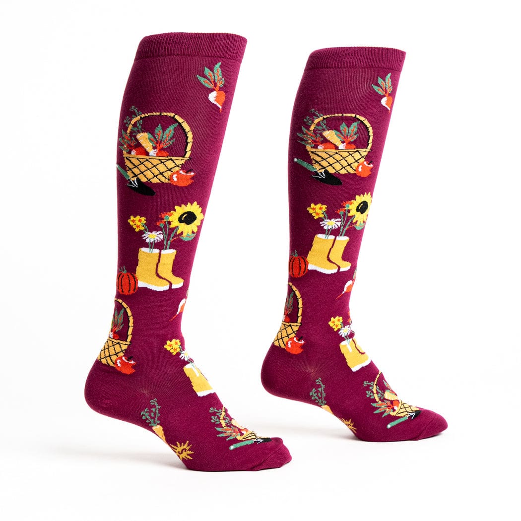 Autumn Harvest Women's Knee High Socks Burgundy