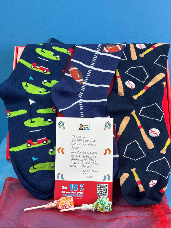 Father's Day Sports Gift Bag of Socks Multi John's Crazy Socks