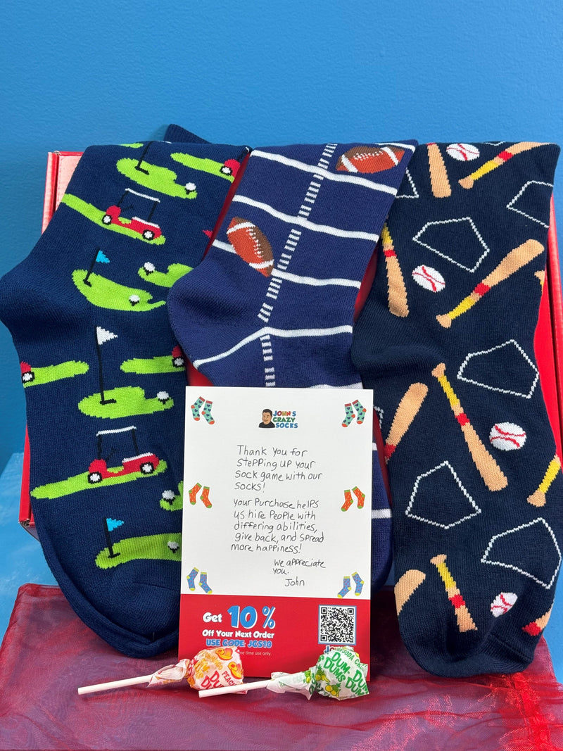 Father's Day Sports Gift Bag of Socks Multi John's Crazy Socks