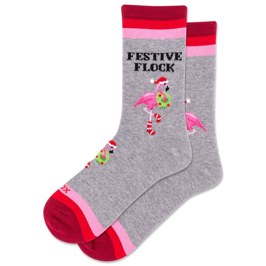 Fuzzy Festive Flock Women's Crew Socks Grey HotSox