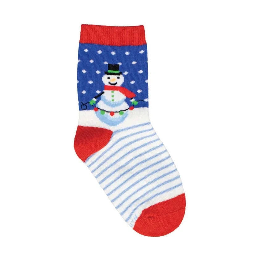 Festive Snowman Youth Crew Socks Blue SockSmith