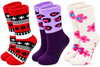 Fuzzy Non-Skid Crew Socks - 3 Pack Purple/White/Red Different Touch