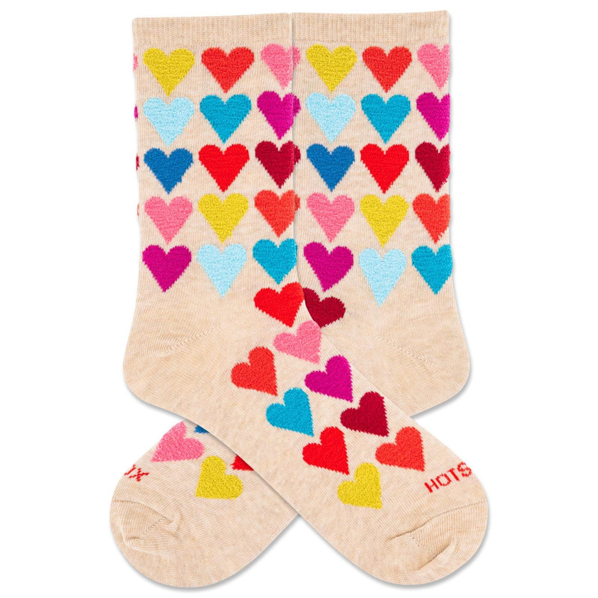 Fuzzy Hearts Women's Crew Socks Tan HotSox