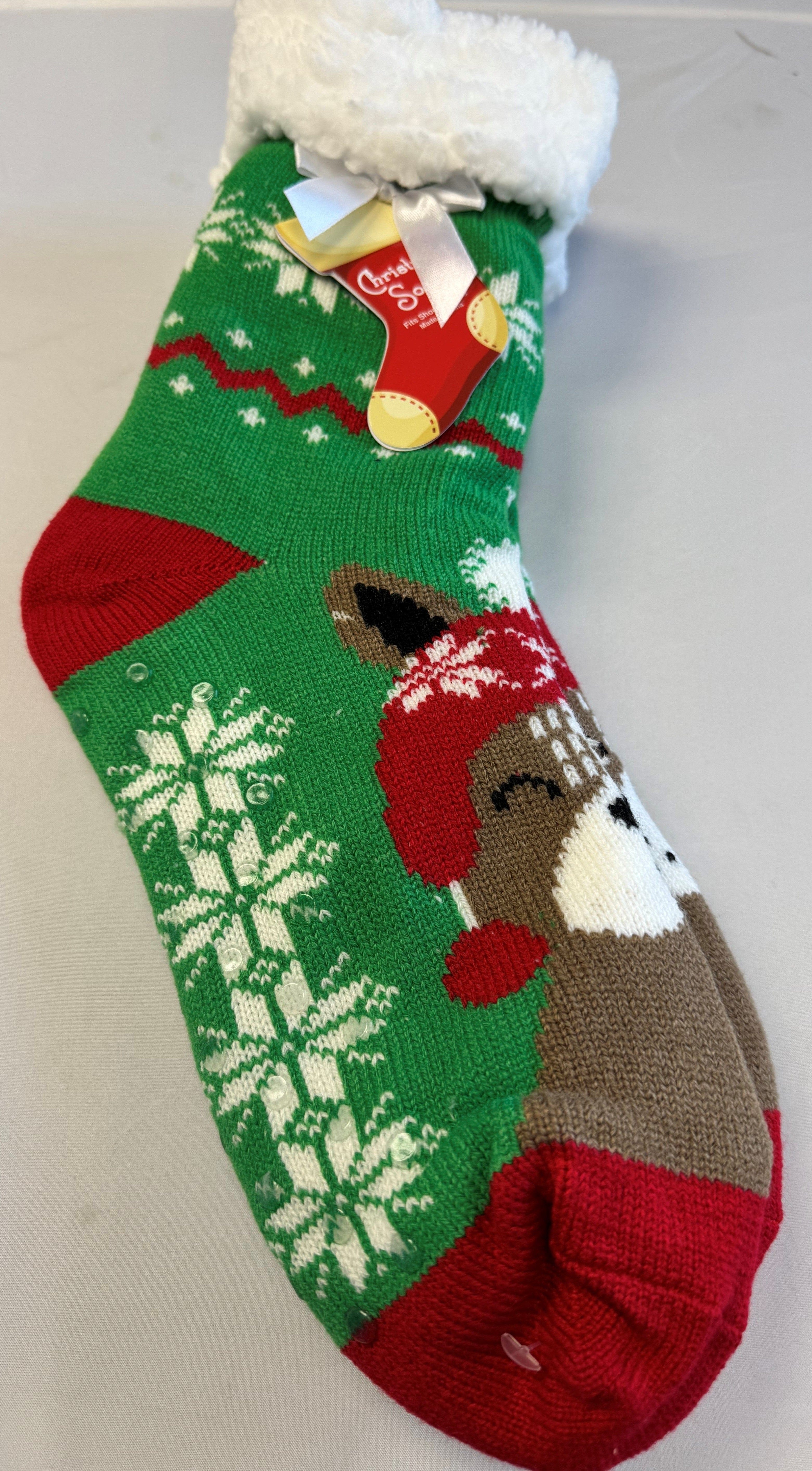 Sherpa Christmas Slipper Socks Green GMI