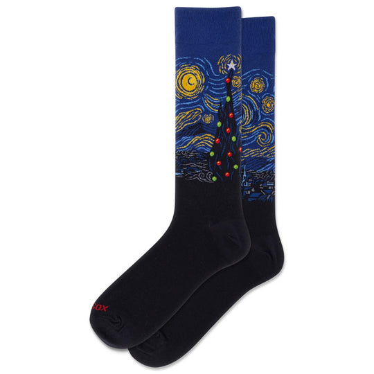 Starry Night Christmas Men's Crew Socks Black