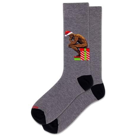 Santa Thinker Men's Crew Socks Charcoal