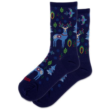 Reindeer Women's Crew Socks Navy