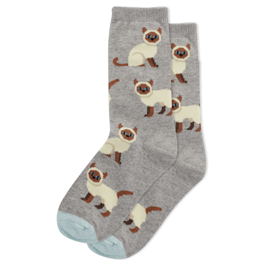 Siamese Cat Kid's Crew Socks Grey