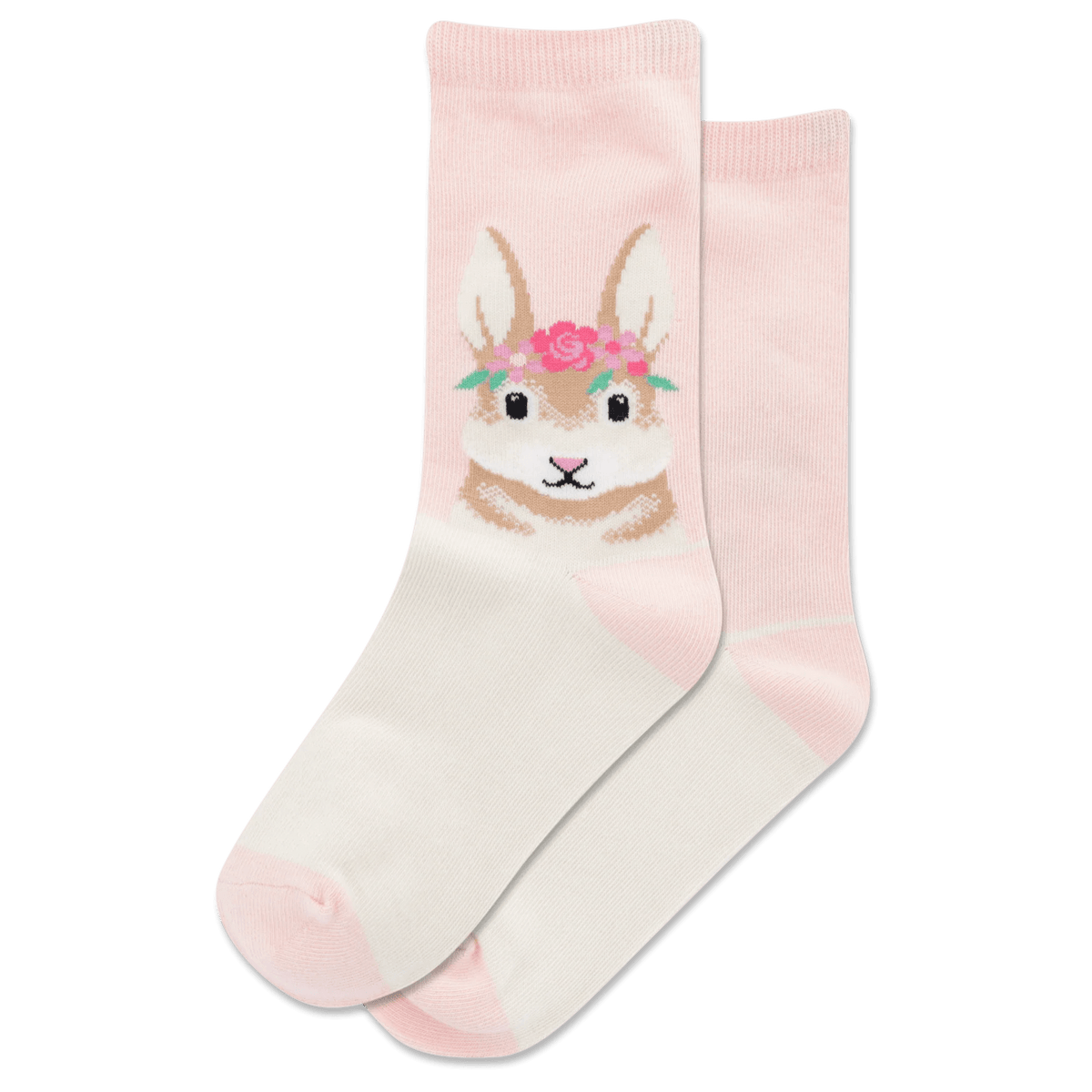 Flower Crown Bunny Kid&#39;s Crew Socks Pink / S-M