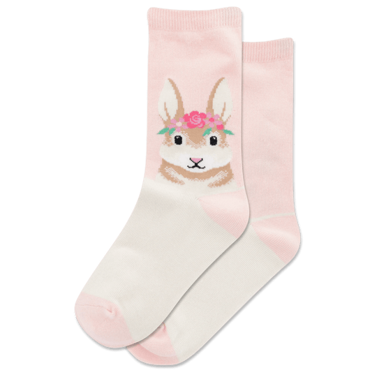 Flower Crown Bunny Kid's Crew Socks Pink / S-M