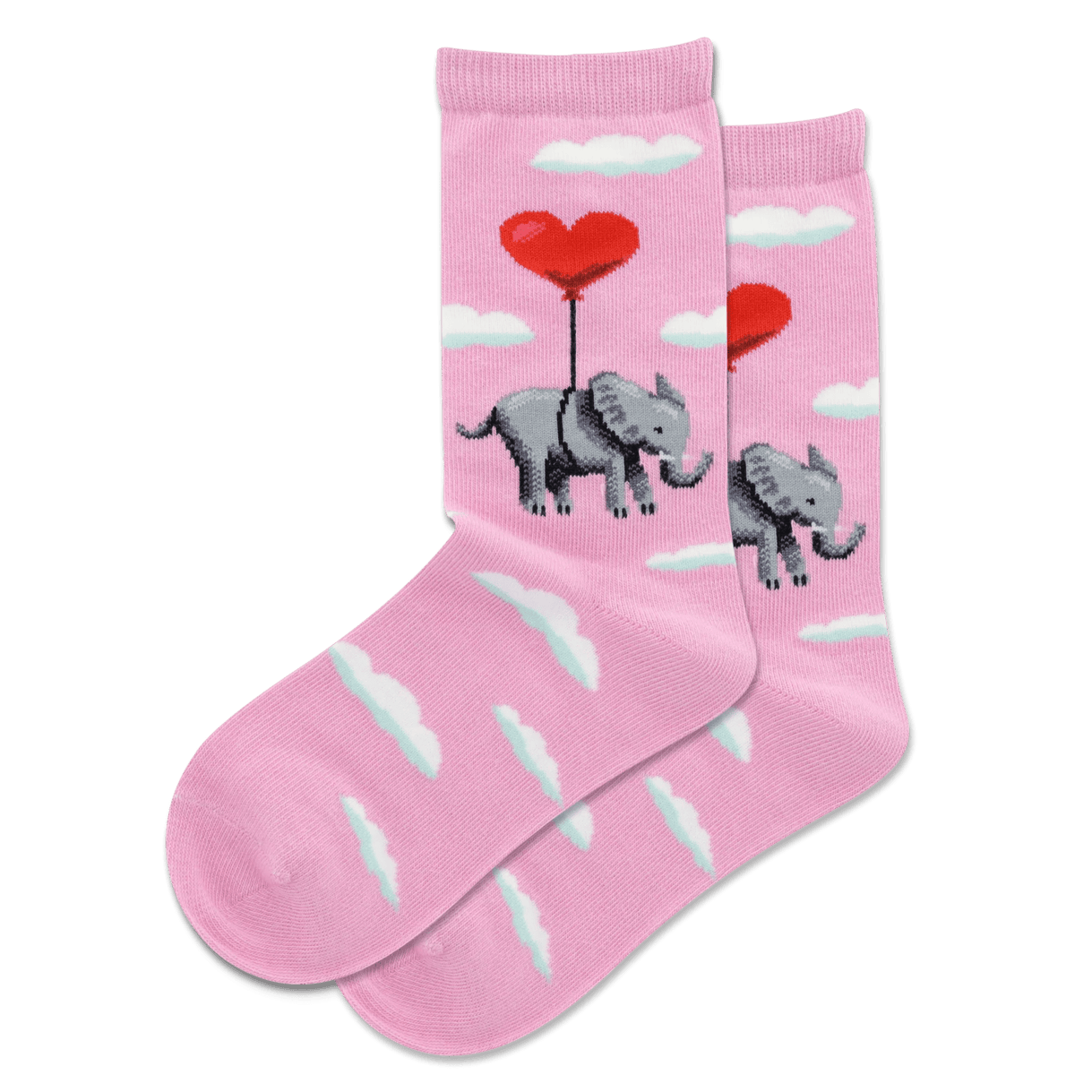 Elephant Heart Balloon Kid&#39;s Crew Socks Pink / S-M