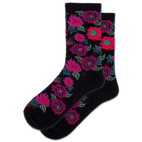 Fuzzy Flowers Women's Crew Socks Black