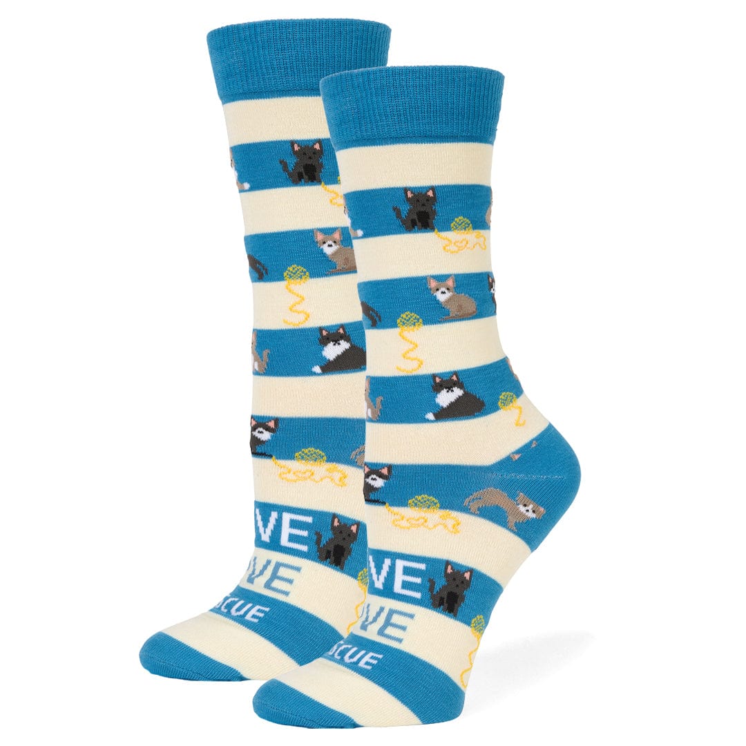 Animal Rescue Cat Stripes Socks Light Blue / Women&#39;s