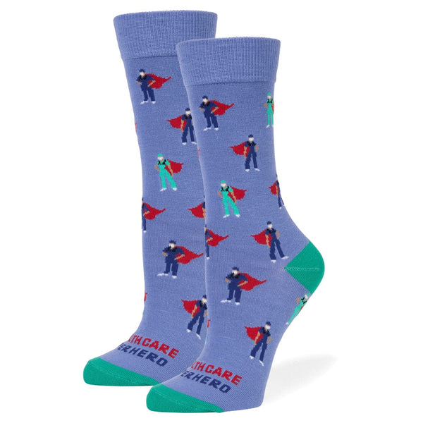 Healthcare Superhero Sock Crew Socks Blue / Women's