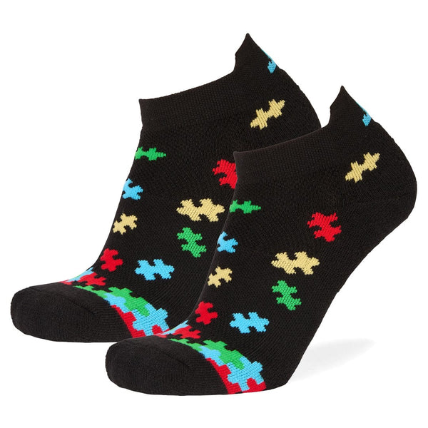 Autism Awareness Puzzle Cascade Lowcut Socks Black / Large