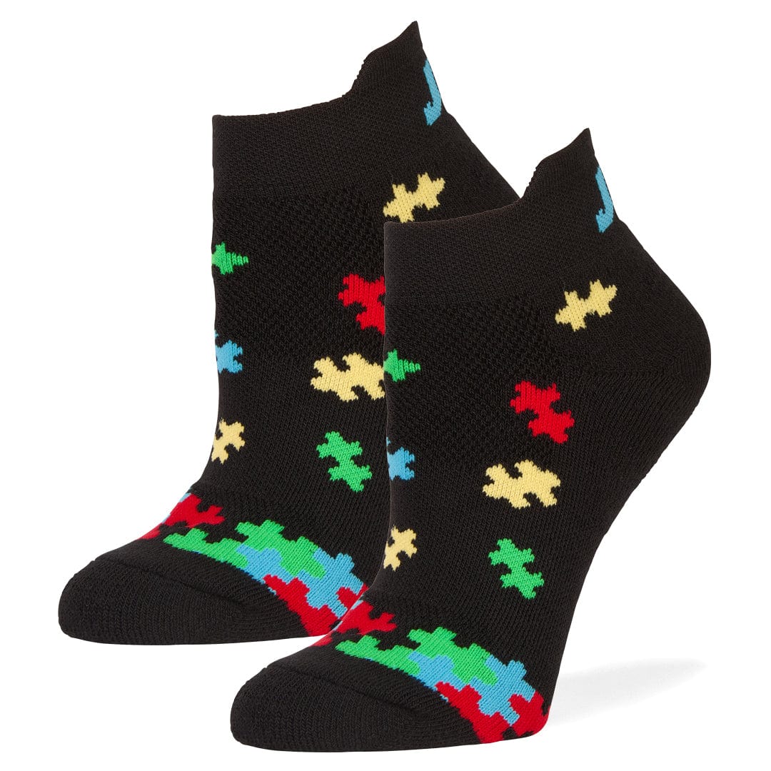 Autism Awareness Puzzle Cascade Lowcut Socks Black / Medium