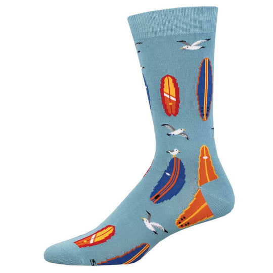 Ride The Wave Men's Bamboo Crew Socks Blue