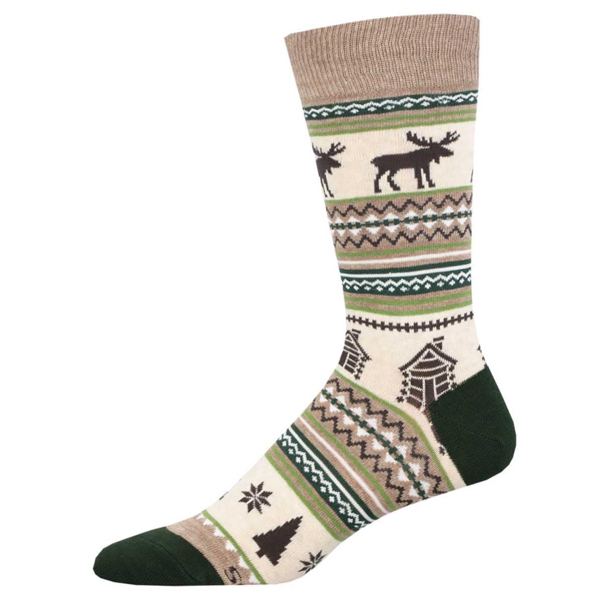 Moose Fair Isle Men's Crew Socks Ivory