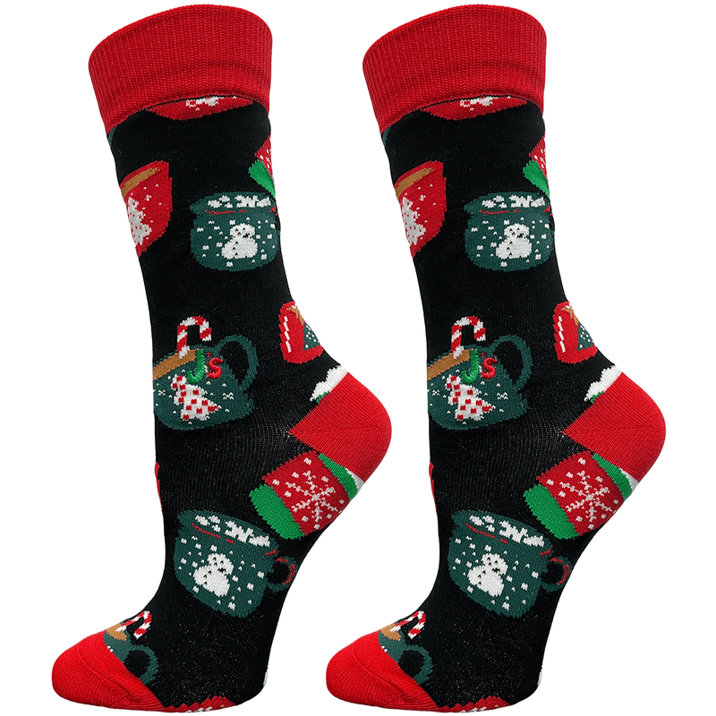 Christmas Mugs Crew Socks Black / Medium John's Crazy Socks