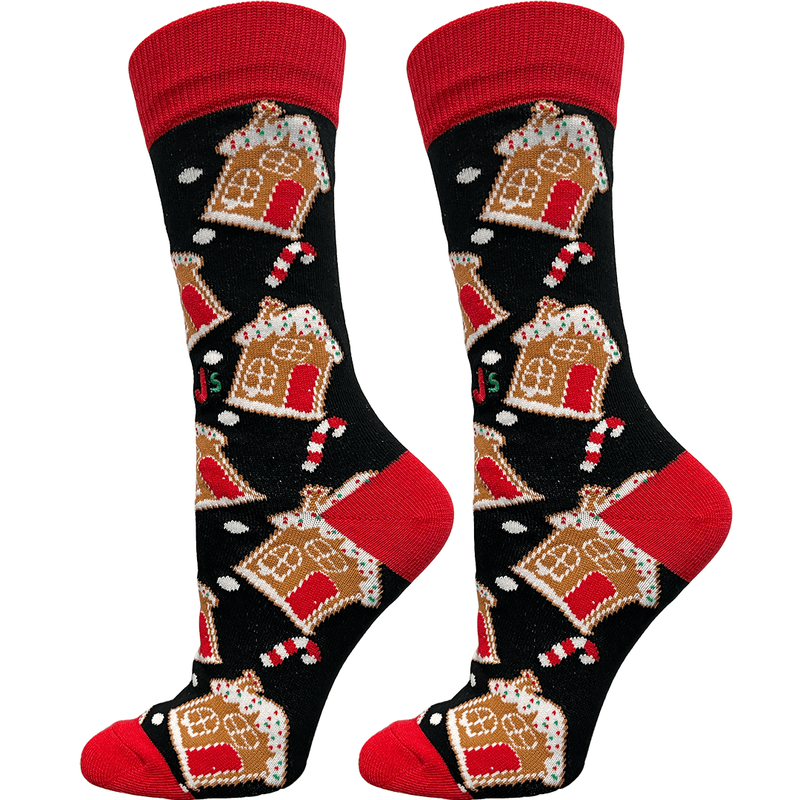 Gingerbread Houses Crew Socks Black / Medium John's Crazy Socks