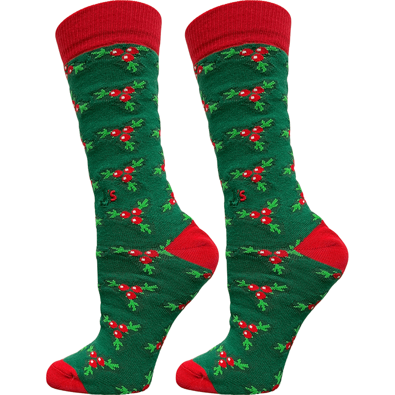Christmas Holly Crew Socks Green / Medium John's Crazy Socks