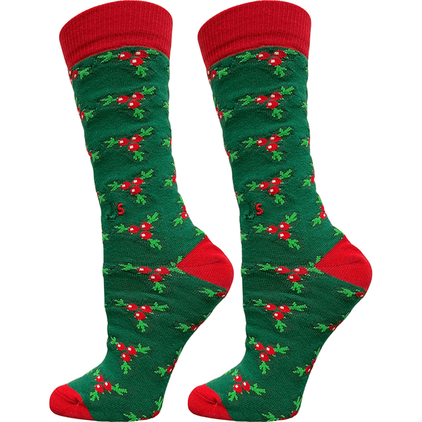 Christmas Holly Crew Socks Green / Medium John's Crazy Socks