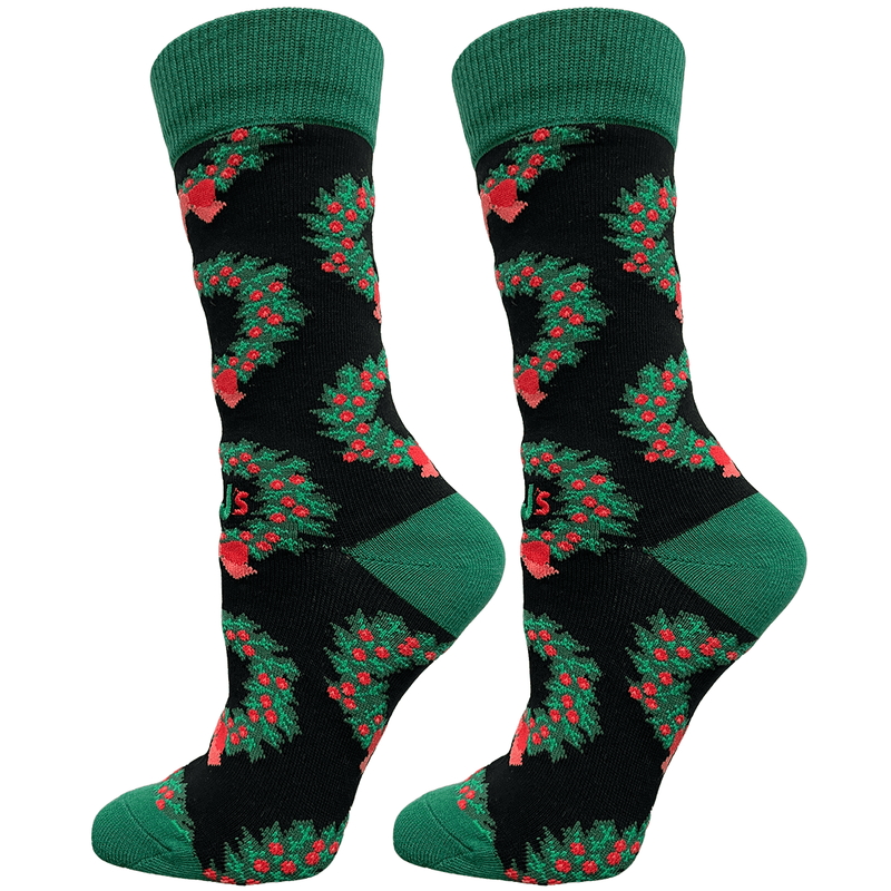 Christmas Wreaths Crew Socks Black / Medium John's Crazy Socks
