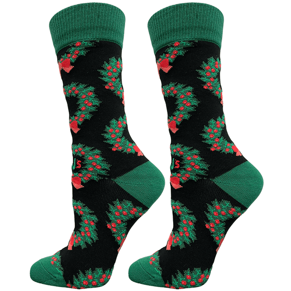 Christmas Wreaths Crew Socks Black / Medium John's Crazy Socks