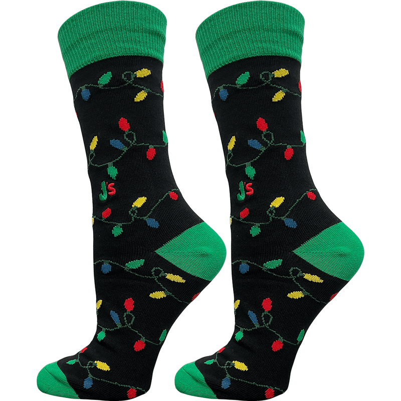 Christmas Lights Crew Socks Black / Medium John's Crazy Socks