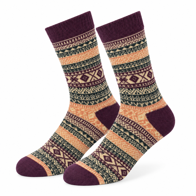 Nordic Fair Isle Crew Socks Burgundy Tutuanna