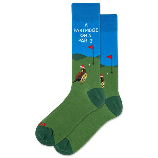 Partridge on a Par 3 Men's Crew Socks Blue HotSox