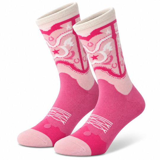 Pink Cowboy Boot Crew Socks Medium Can Do!