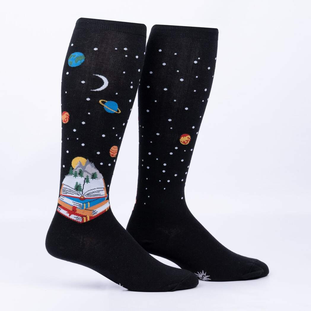 Take a Look, It's In A Book Women's Wide Calf Knee High Socks Black