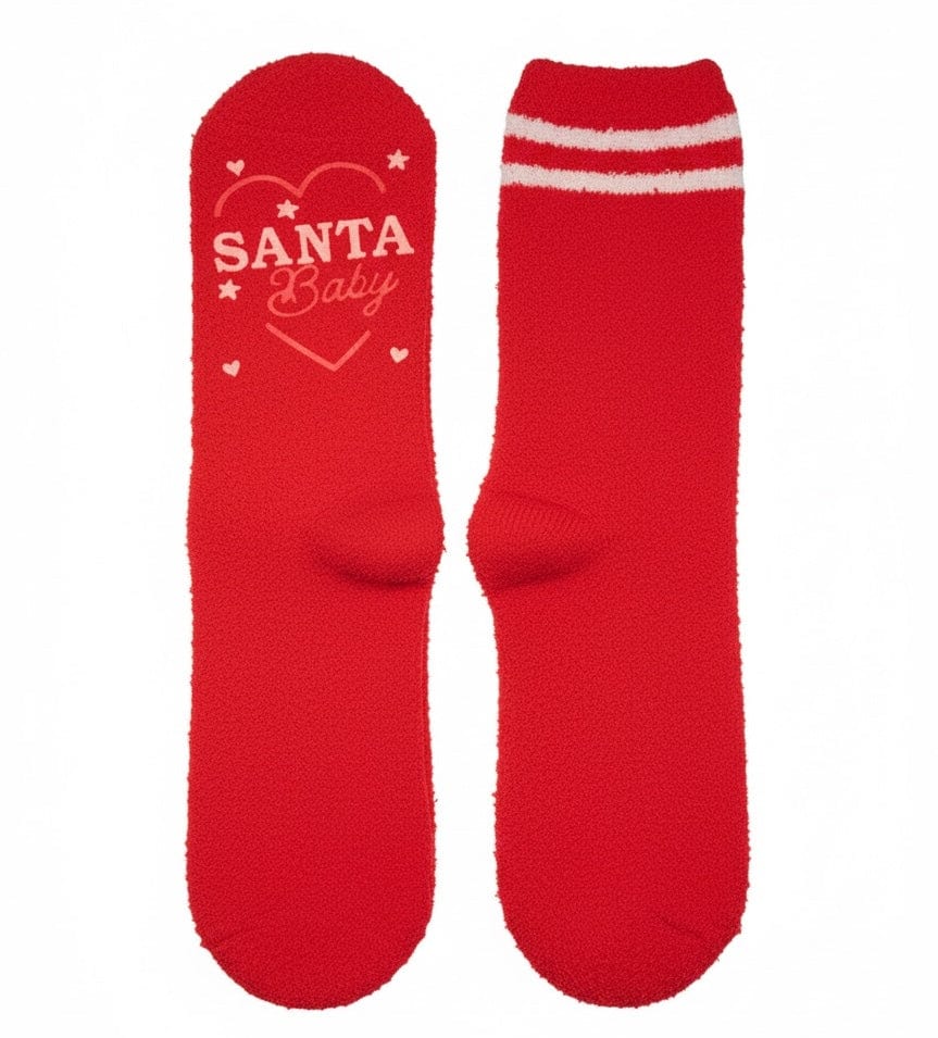 Santa Baby Fuzzy Crew Socks Red Living Royal