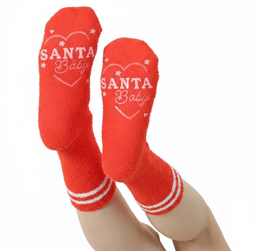 Santa Baby Fuzzy Crew Socks Red Living Royal