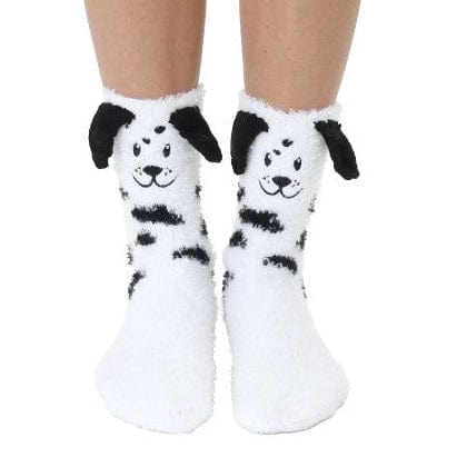 Fuzzy Dalmation Crew Socks White