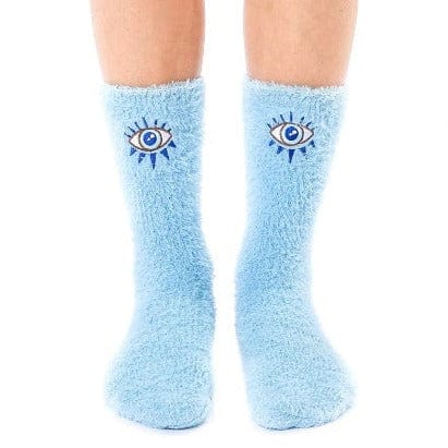 Fuzzy Evil Eye Crew Socks Blue
