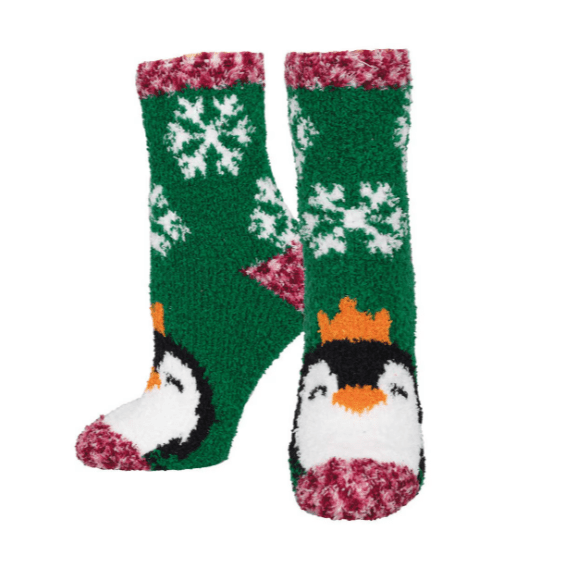 Penguin Fuzzy Women's Crew Socks Green