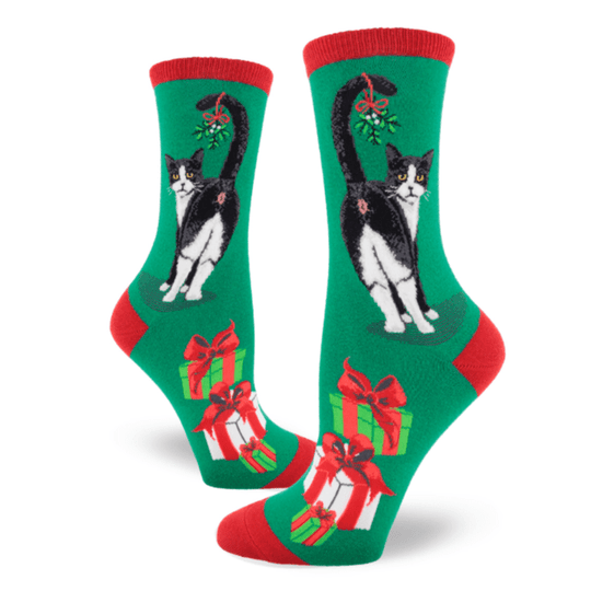 Cat Butt Christmas Women's Crew Socks Green