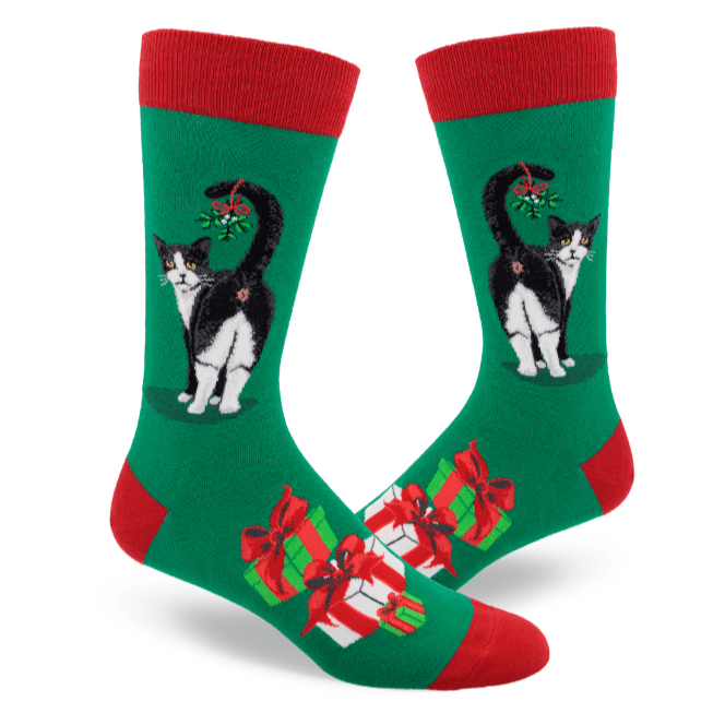 Cat Butt Christmas Men's Crew Socks Green