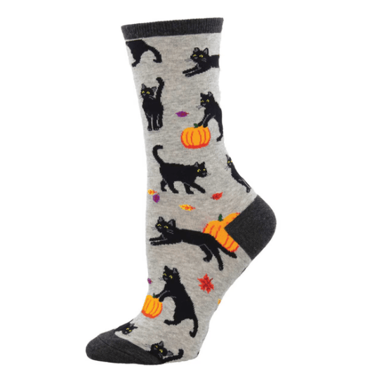 Black Cat Halloween Women's Crew Socks Grey