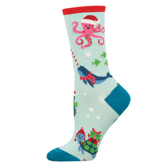 Christmas Under The Sea Women's Crew Socks Mint