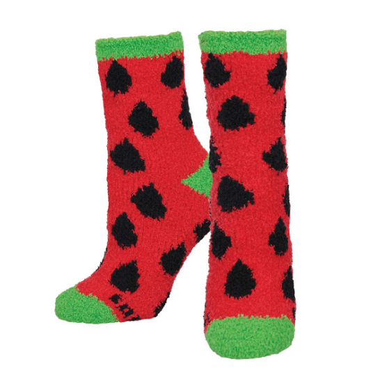 Watermelon Fuzzy Women's Crew Socks Red