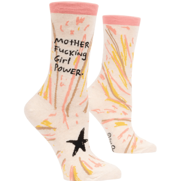 Motherfucking Girl Power Women&#39;s Crew Socks Cream